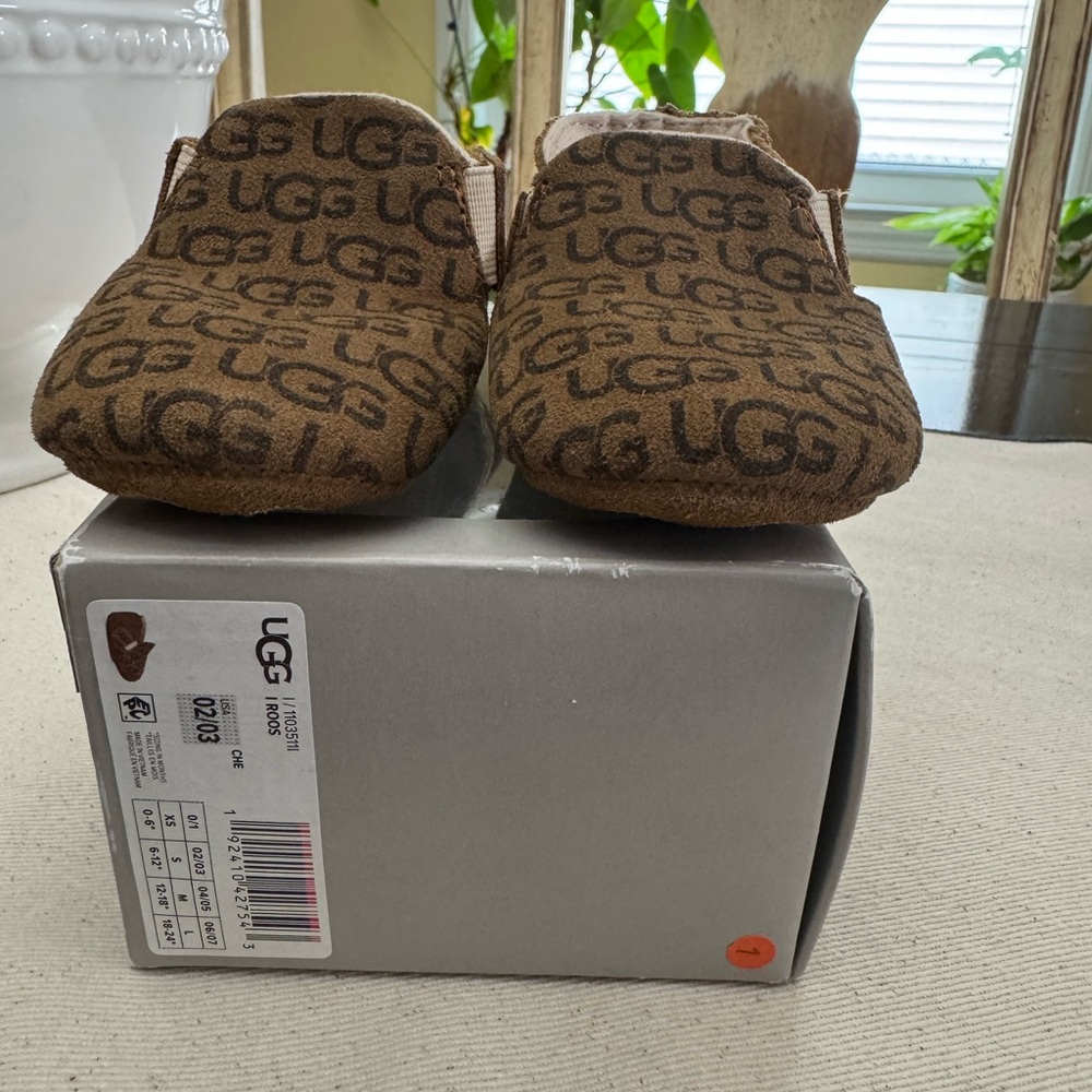 Ugg Baby Roos Logo Brown Suede Bootie Moccasin Shoe